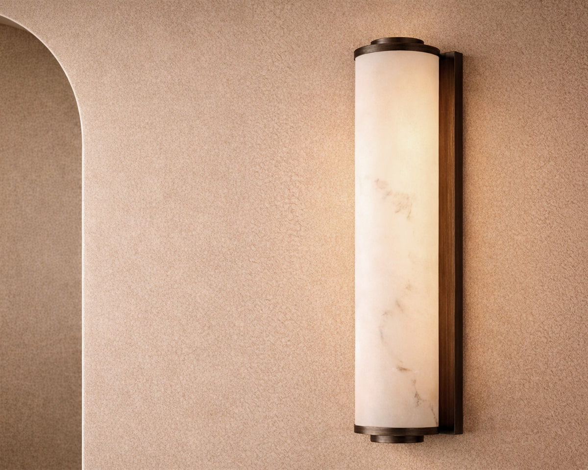 Fento IP44 (Large) Wall Lamp - Antique Bronze and Alabaster Effect