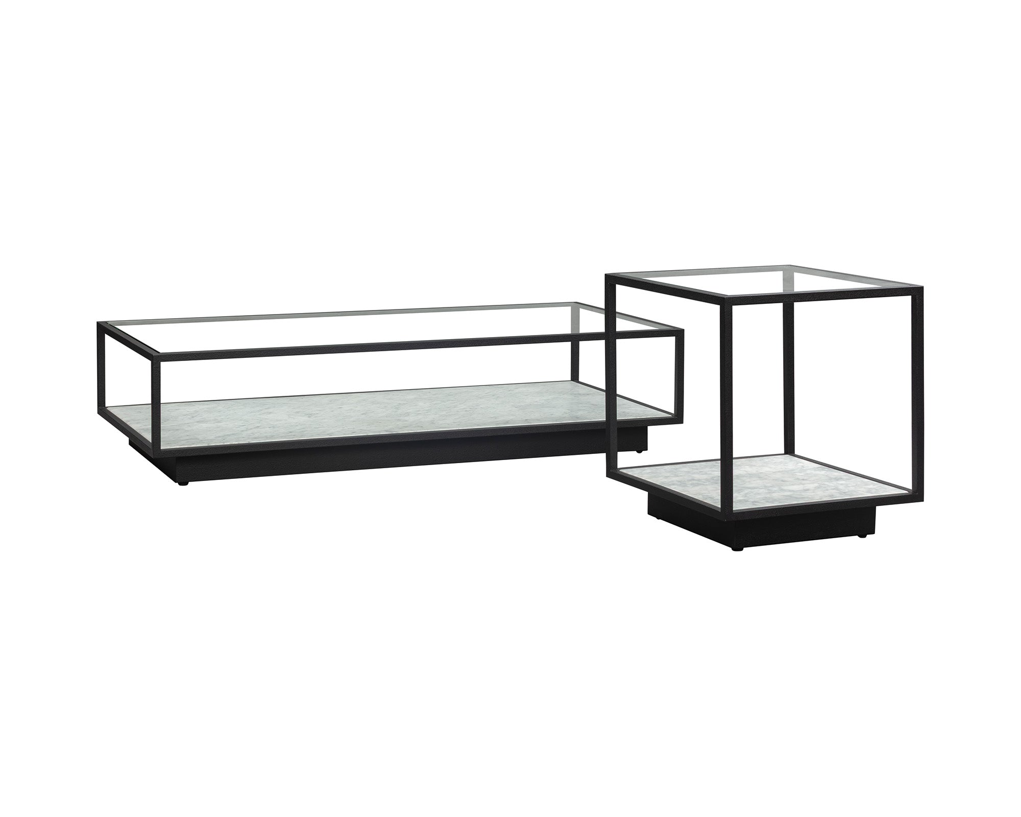 Belmon Side Table - Carrara Marble and Black Textured Metal