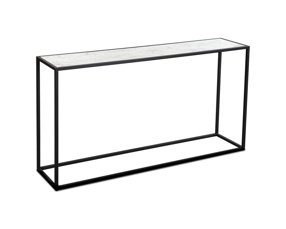 Noto Console Table 1.3m - Carrara Marble and Black Textured Metal