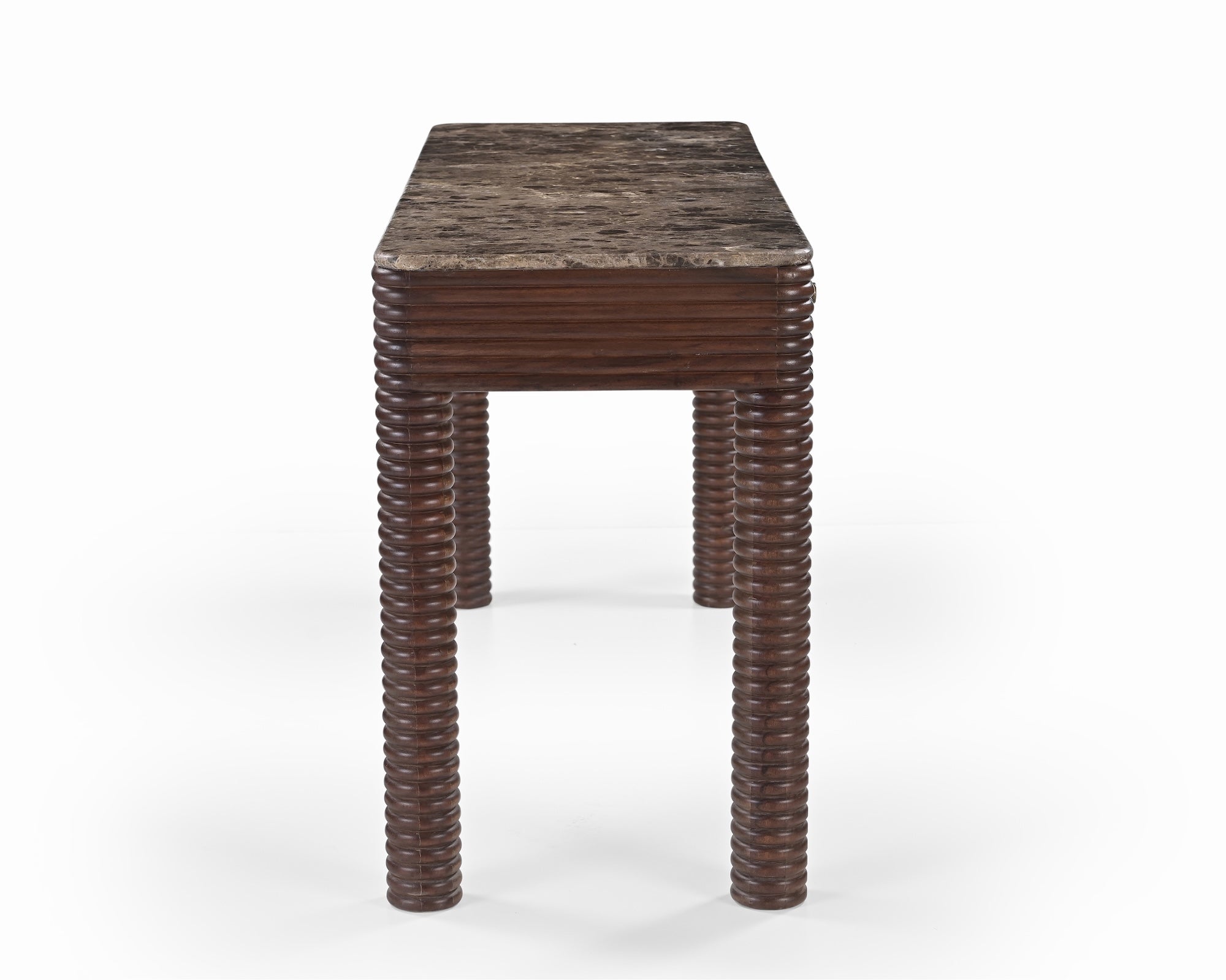 Allure Desk - Dark Brown Emperador Marble & Brushed Mid-brown Textured Acacia Wood