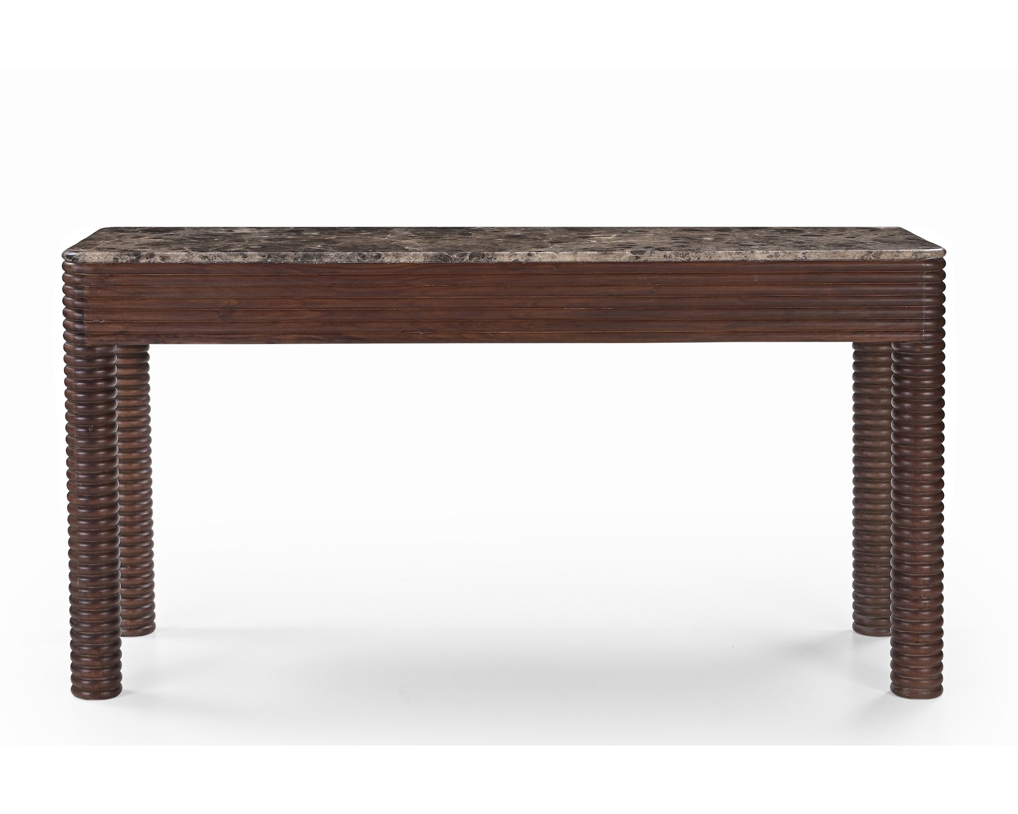 Allure Desk - Dark Brown Emperador Marble & Brushed Mid-brown Textured Acacia Wood