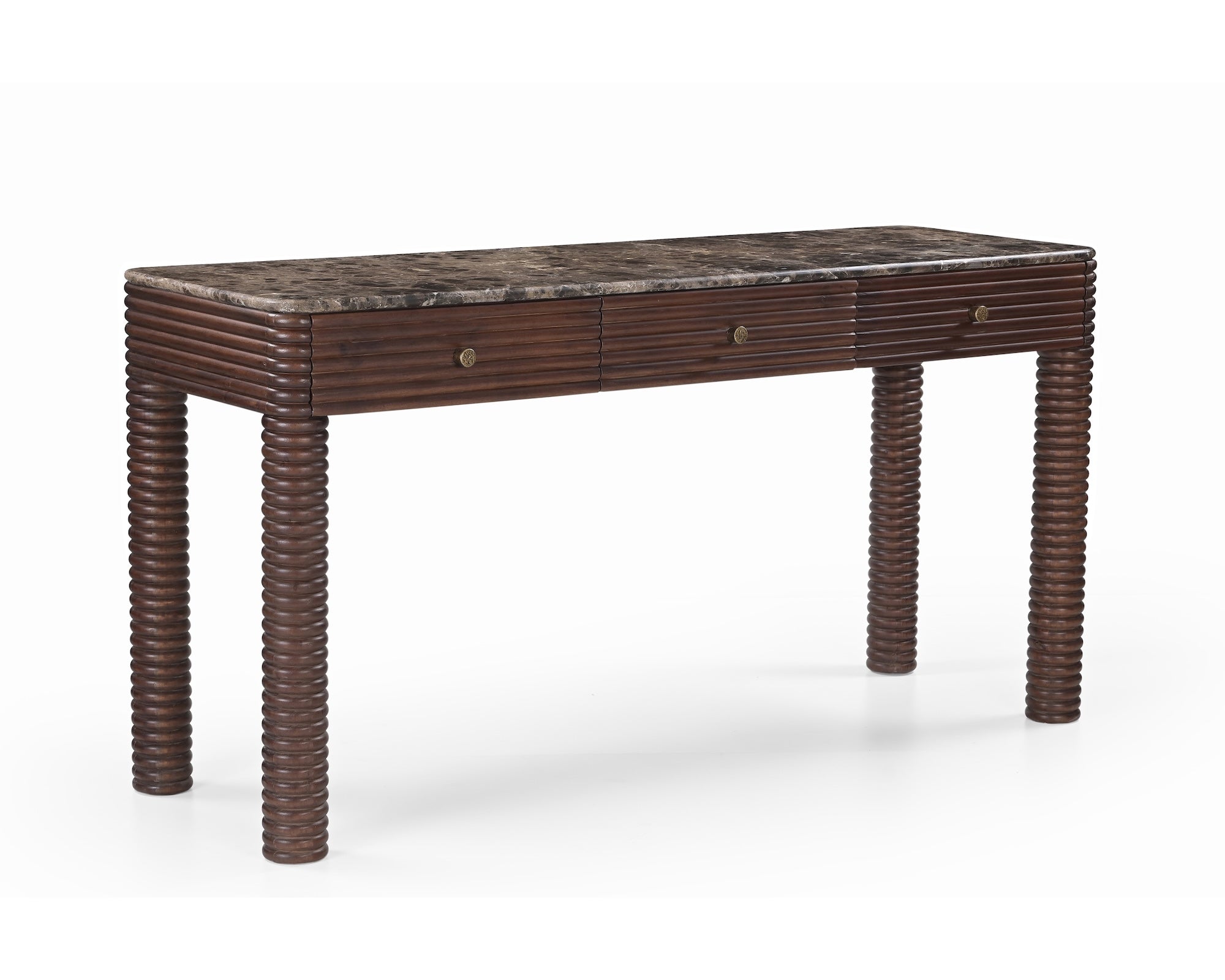 Allure Desk - Dark Brown Emperador Marble & Brushed Mid-brown Textured Acacia Wood