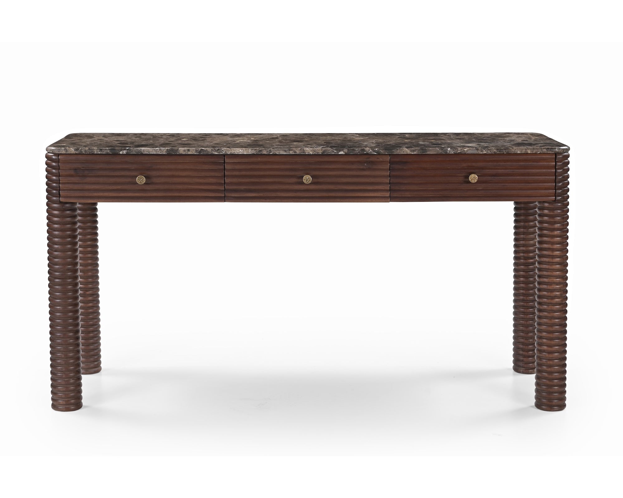 Allure Desk - Dark Brown Emperador Marble & Brushed Mid-brown Textured Acacia Wood