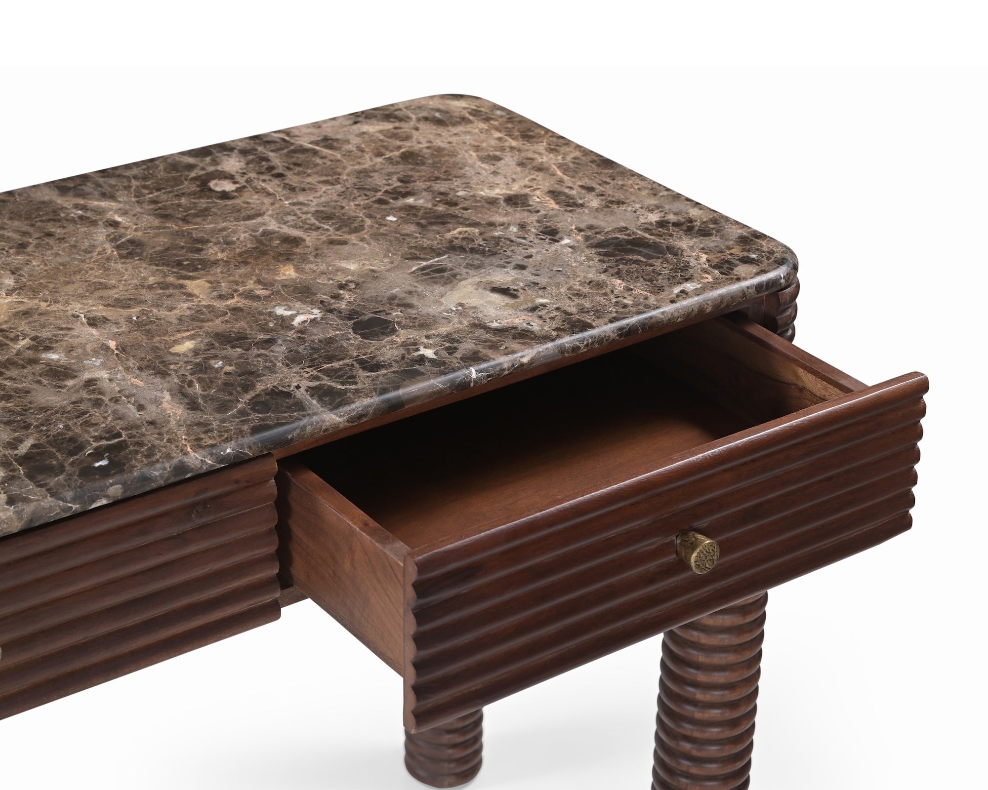 Allure Desk - Dark Brown Emperador Marble & Brushed Mid-brown Textured Acacia Wood