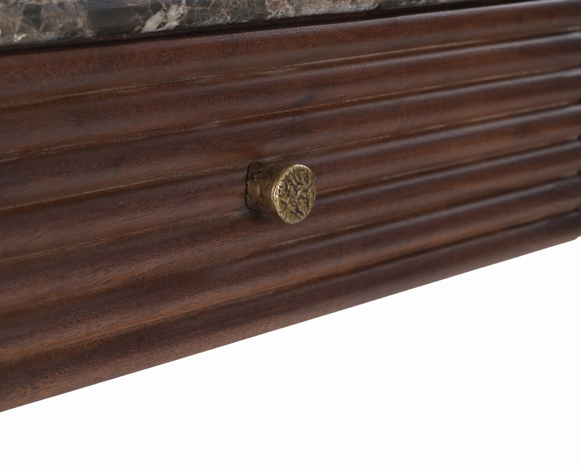 Allure Desk - Dark Brown Emperador Marble & Brushed Mid-brown Textured Acacia Wood