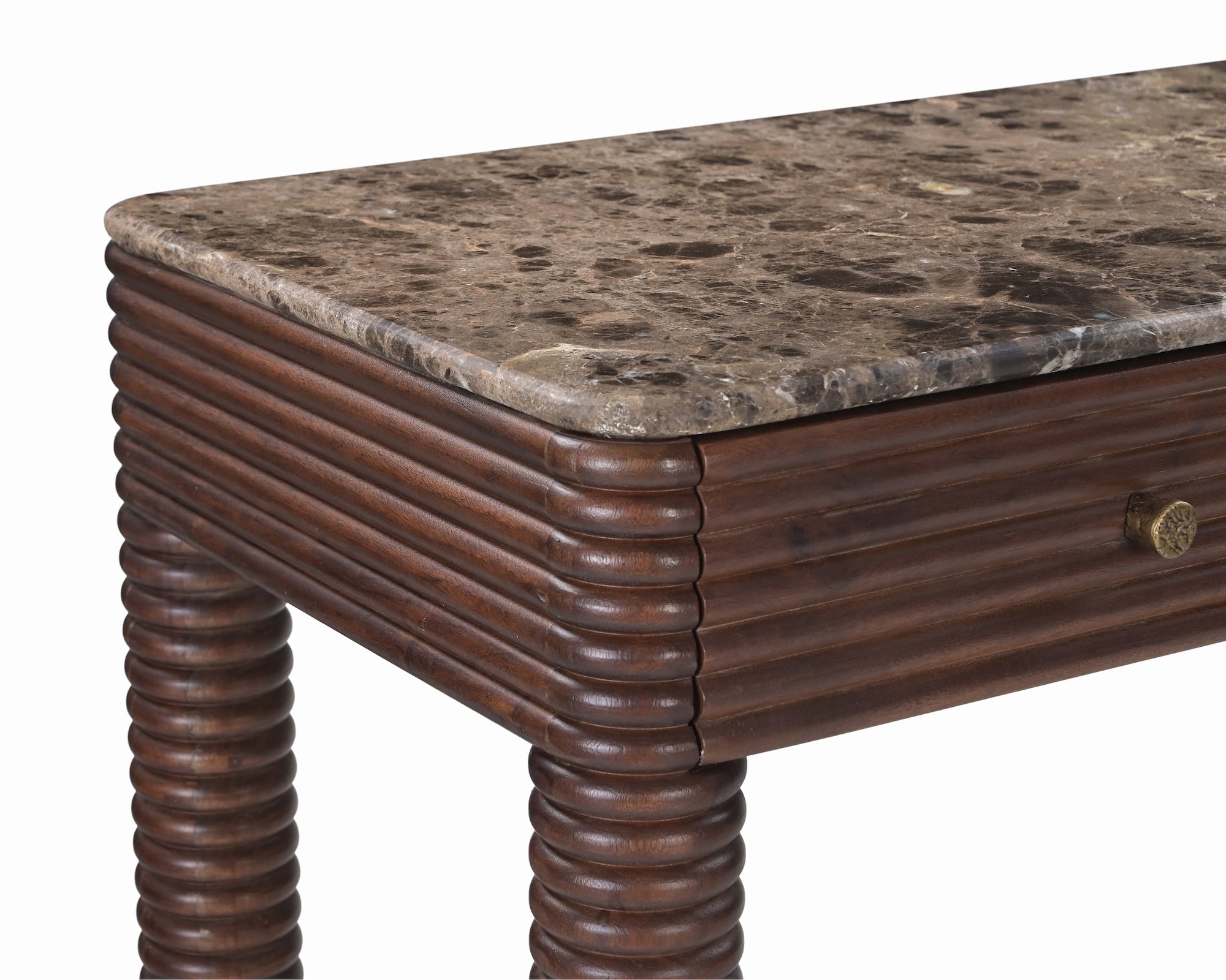 Allure Desk - Dark Brown Emperador Marble & Brushed Mid-brown Textured Acacia Wood