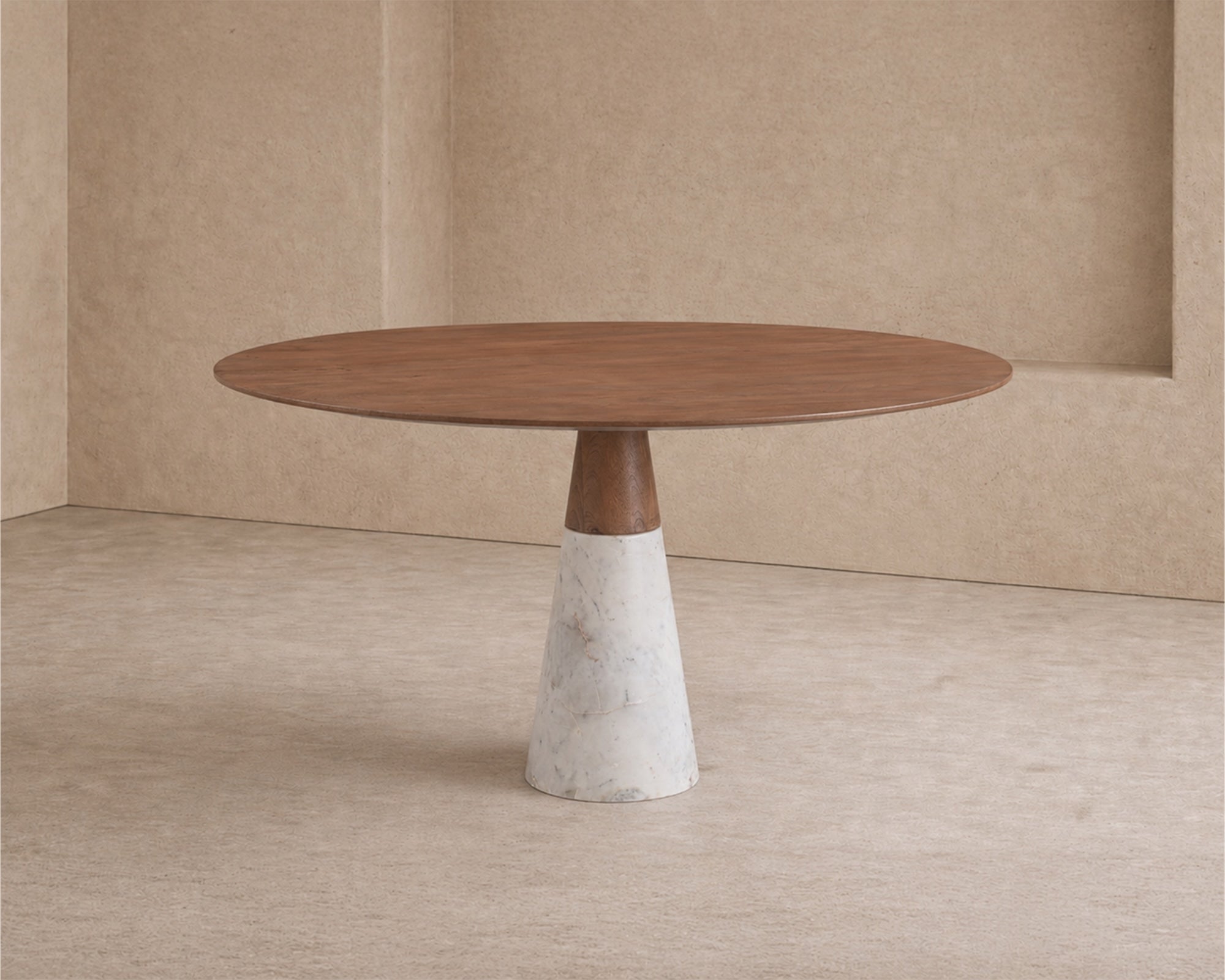 Annie Dining Table - Brushed Mid-brown Wood & Natural White Marble