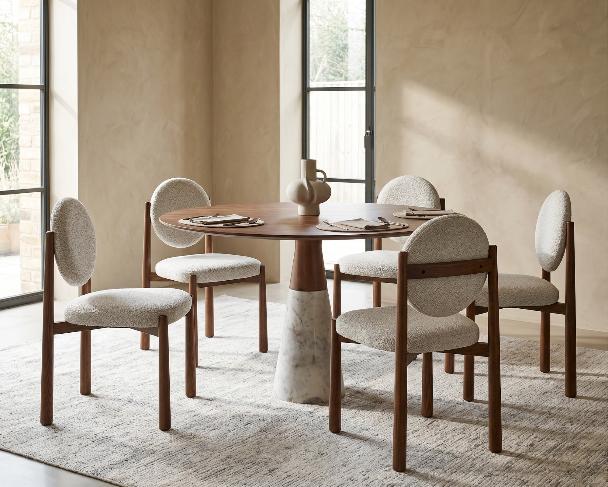 Annie Dining Table - Brushed Mid-brown Wood & Natural White Marble