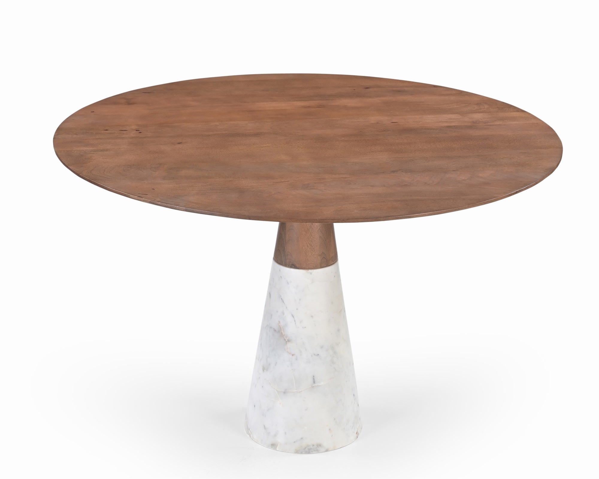 Annie Dining Table - Brushed Mid-brown Wood & Natural White Marble
