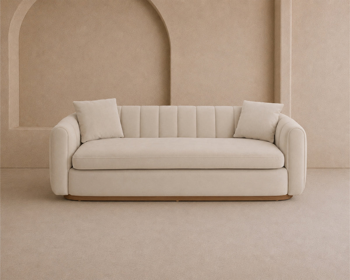 Arles 3 Seater Sofa - Melbourne Stone & Natural Wood