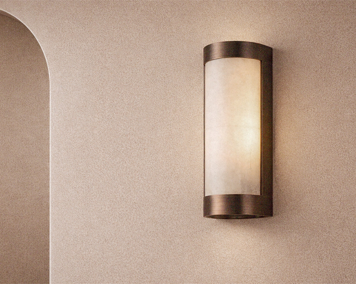 Vetra IP44 Wall Light - Natural Selenite Glass and Brushed Bronze