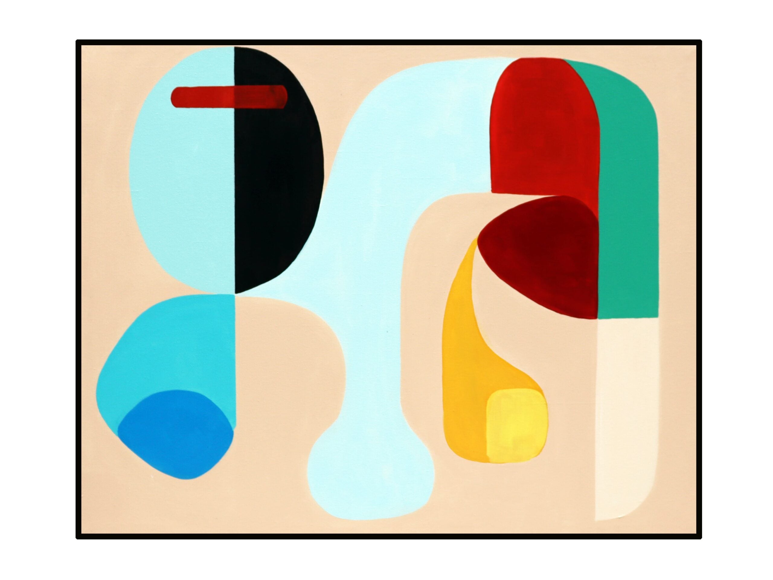 Polychrome Expression Oil Painting - Cream, Blue, Red and Blue