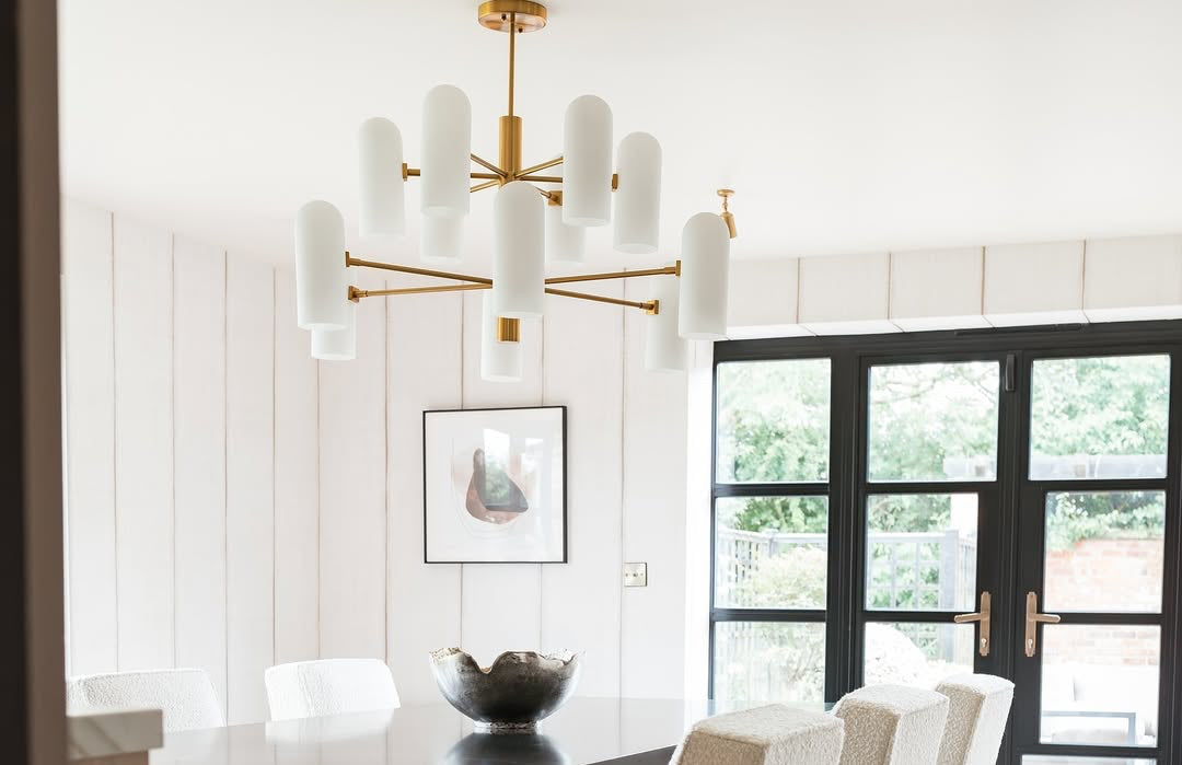 Pawson Chandelier - Brass & White Glass