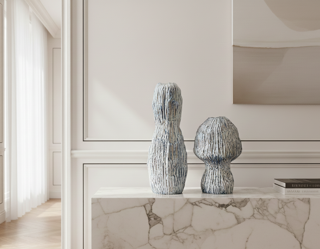 Lennon Large Ceramic Vase -  White and Blue