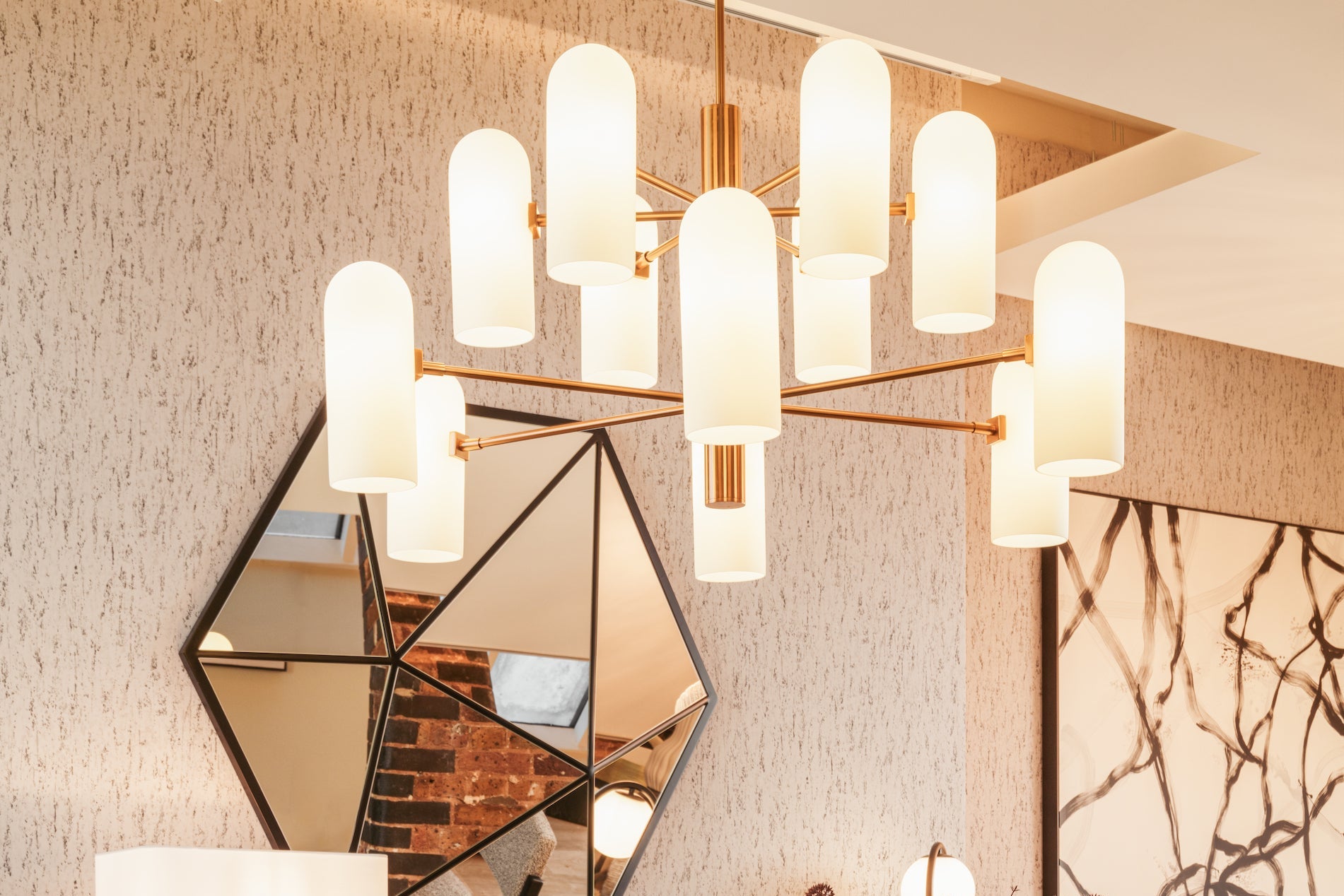 Pawson Chandelier - Brass & White Glass