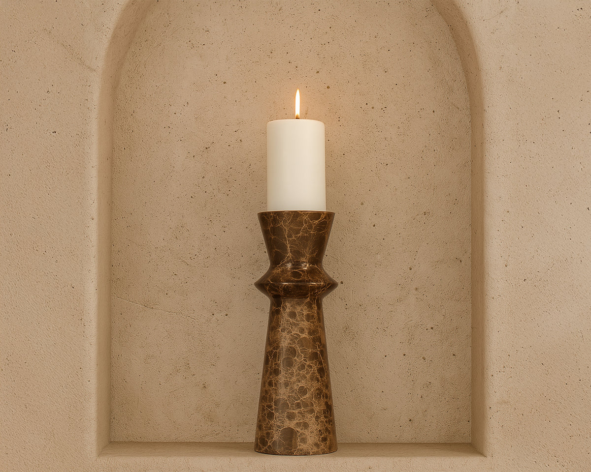 Melora Candle Holder - Dark Brown Marble