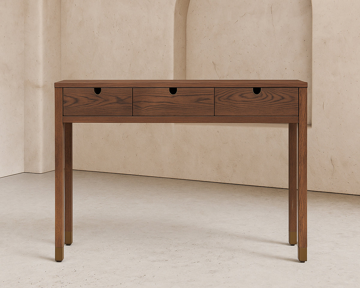 Alcudia Dressing Table - Dark Brown Oak/Antique Brass