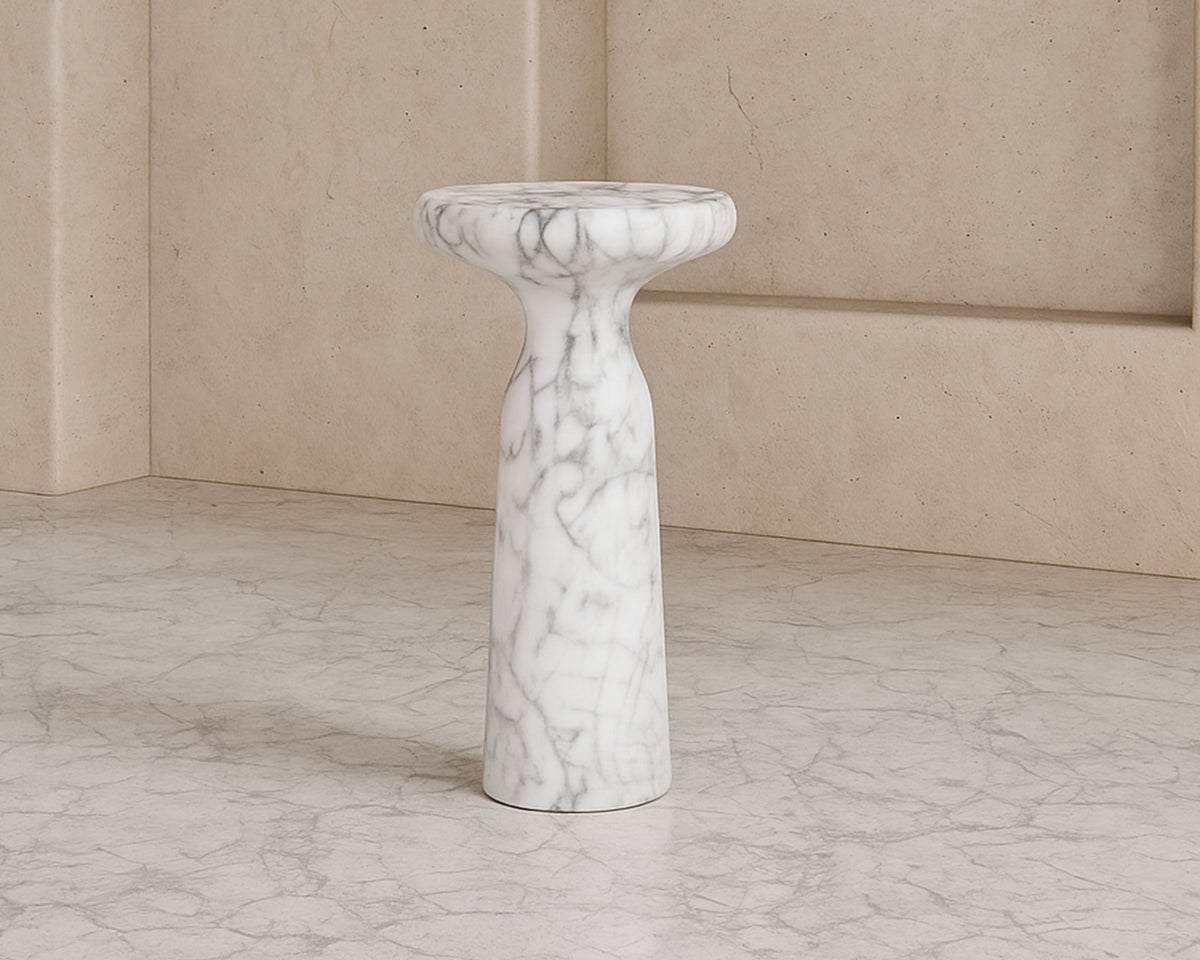Akali Side Table Large - Carrara White Marble Effect