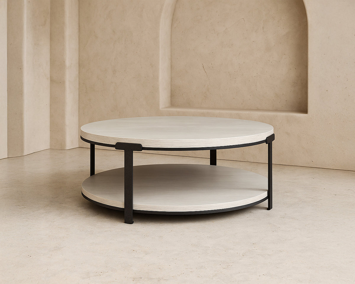 Alcana Coffee Table - Cloud Stained Oak and Black Textured Metal