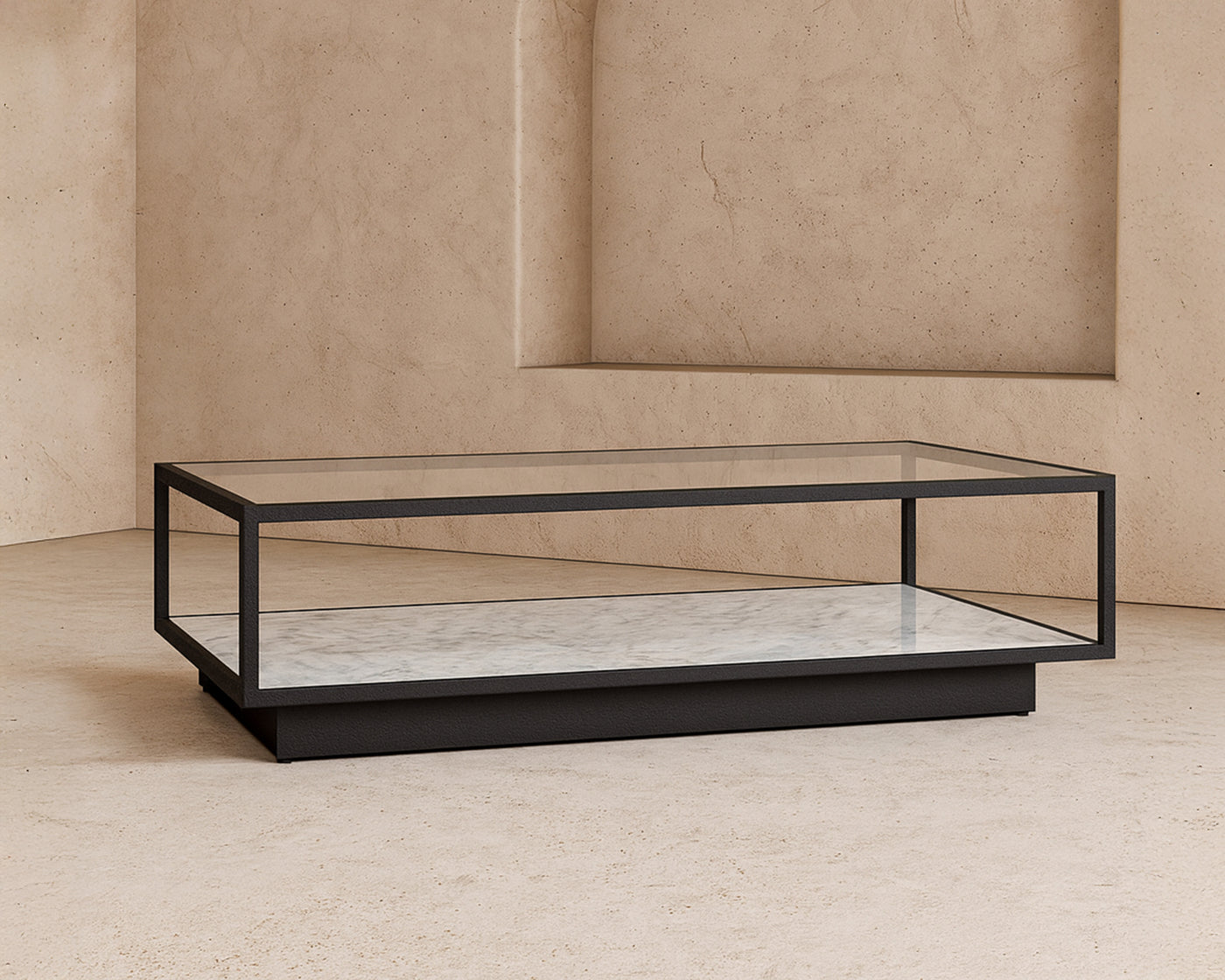 Belmon Coffee Table - Carrara Marble and Black Textured Metal