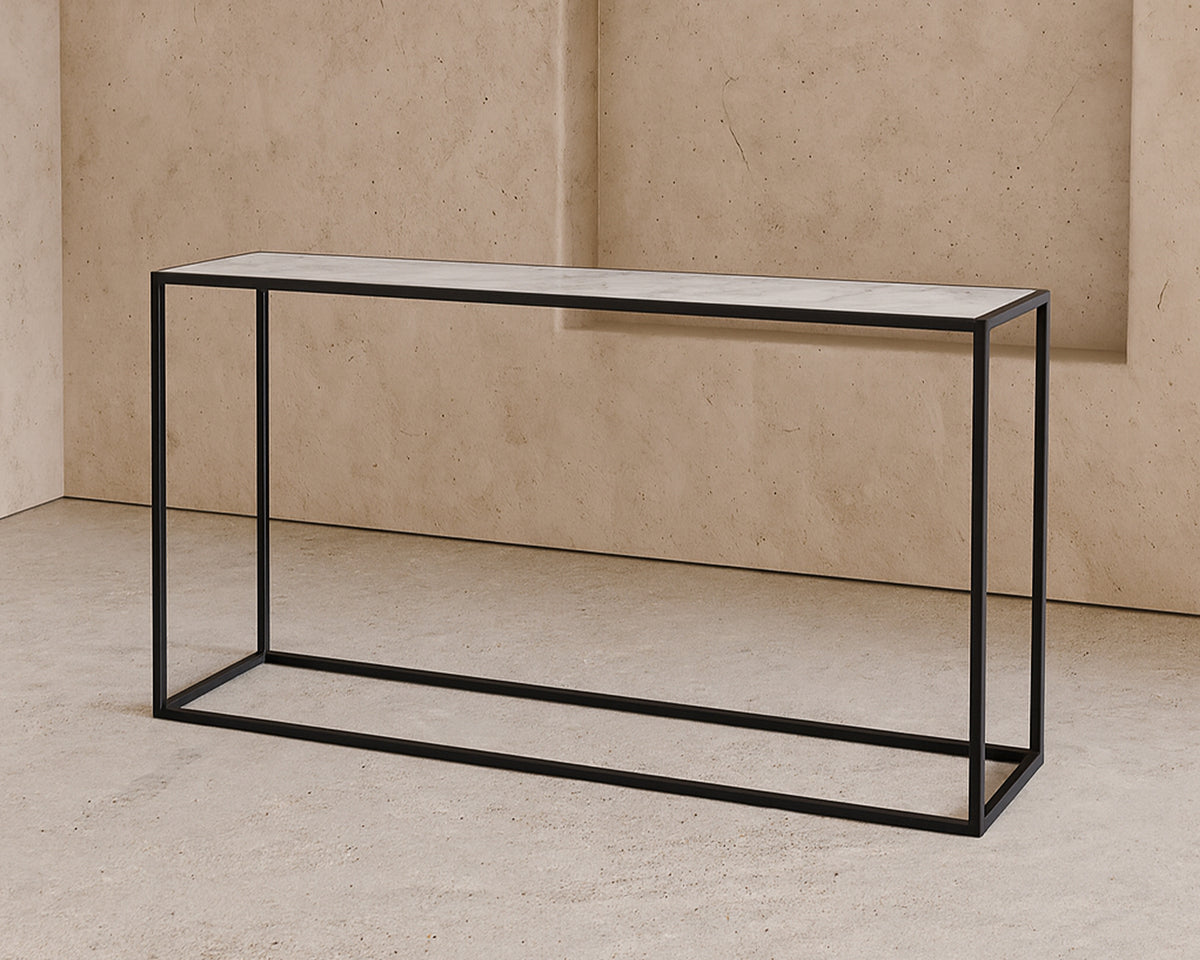 Noto Console Table - Carrara Marble and Black Textured Metal