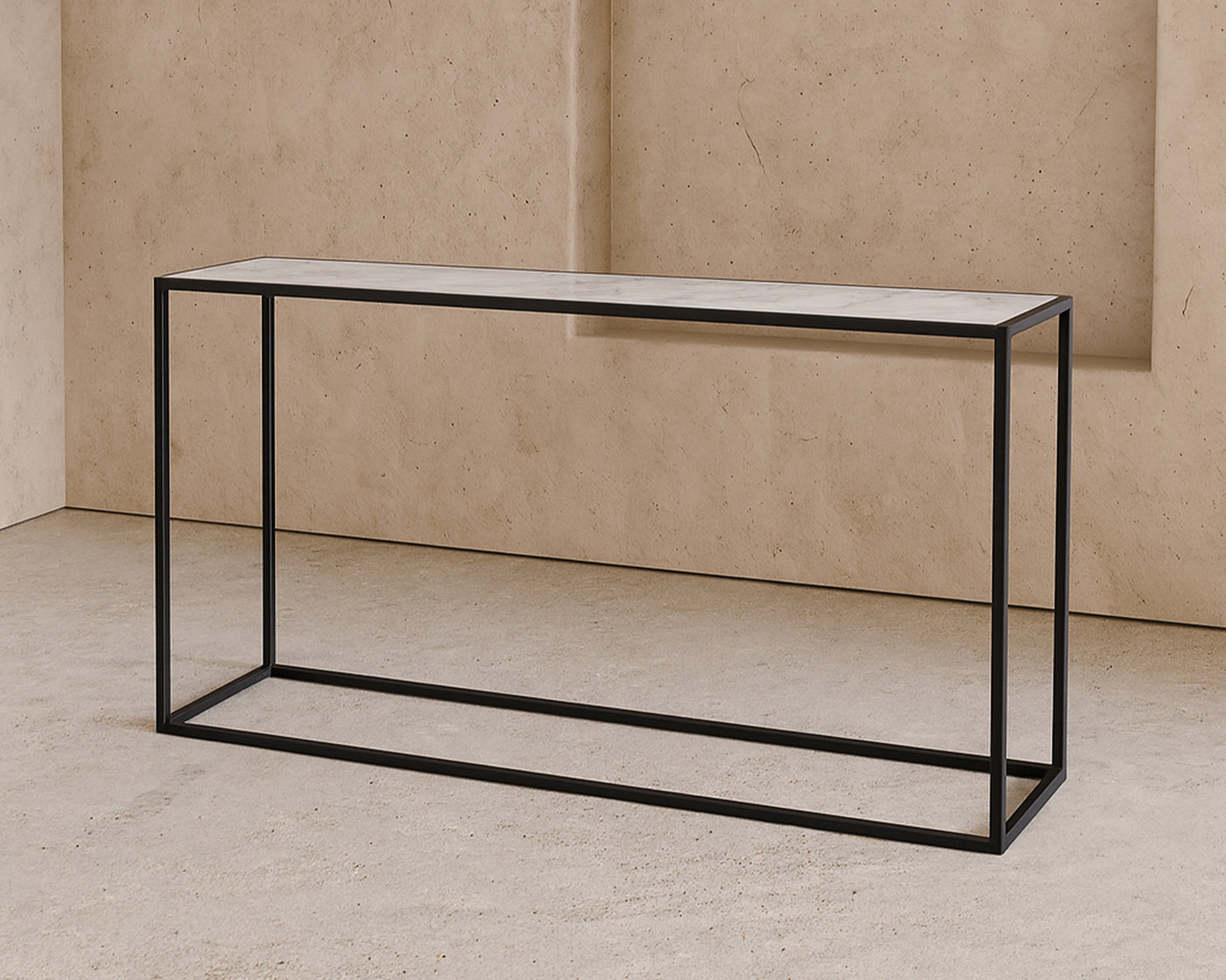 Noto Console Table - Carrara Marble and Black Textured Metal