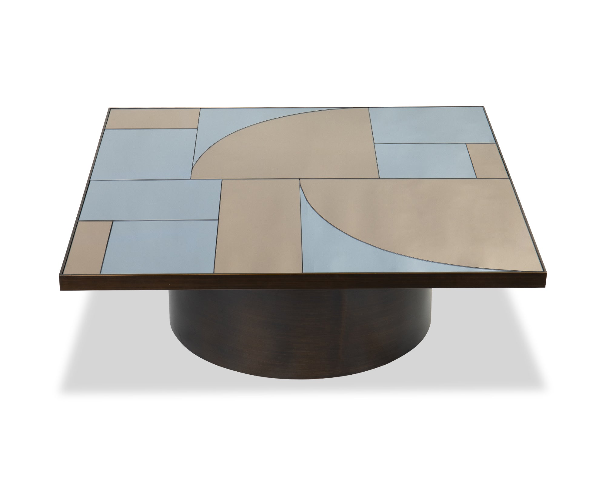 Cubist Coffee Table - Antique Bronze Bronze Mirror & Grey