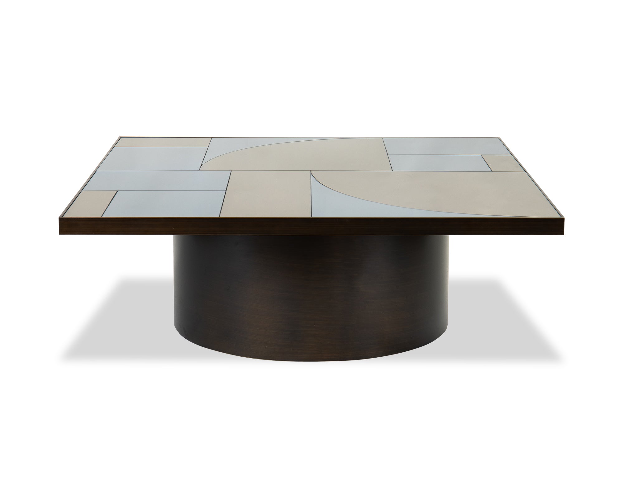 Cubist Coffee Table - Antique Bronze Bronze Mirror & Grey