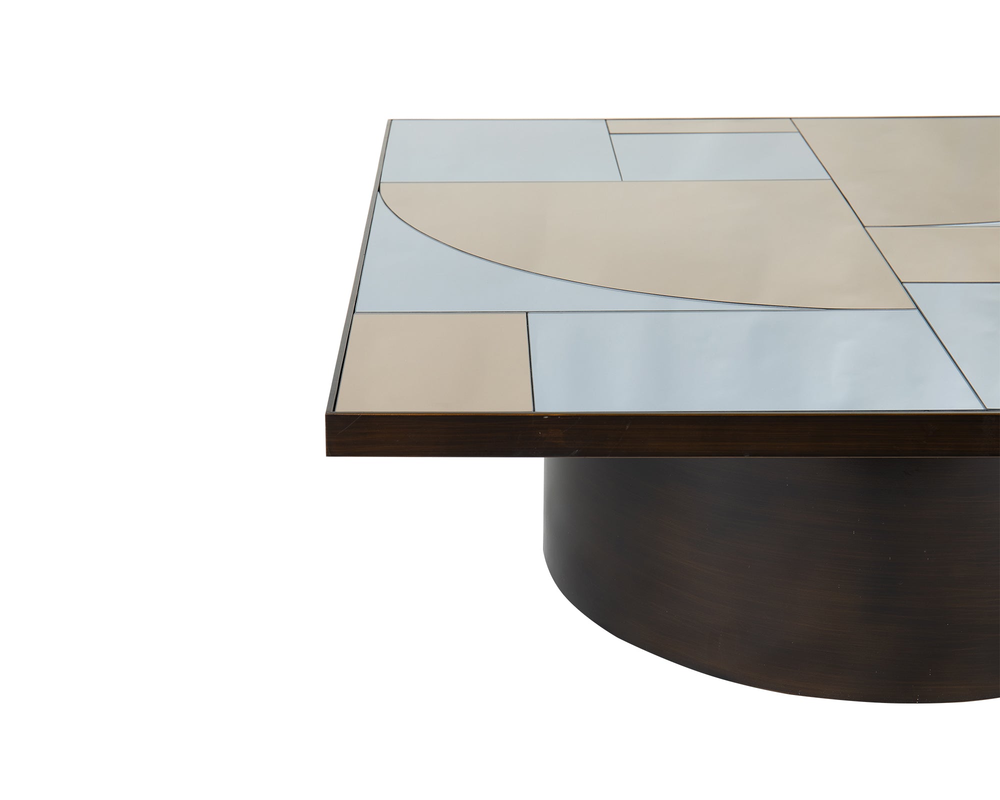 Cubist Coffee Table - Antique Bronze Bronze Mirror & Grey