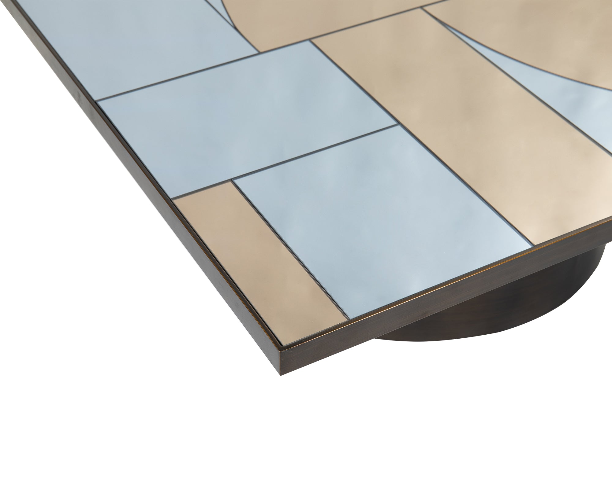 Cubist Coffee Table - Antique Bronze Bronze Mirror & Grey