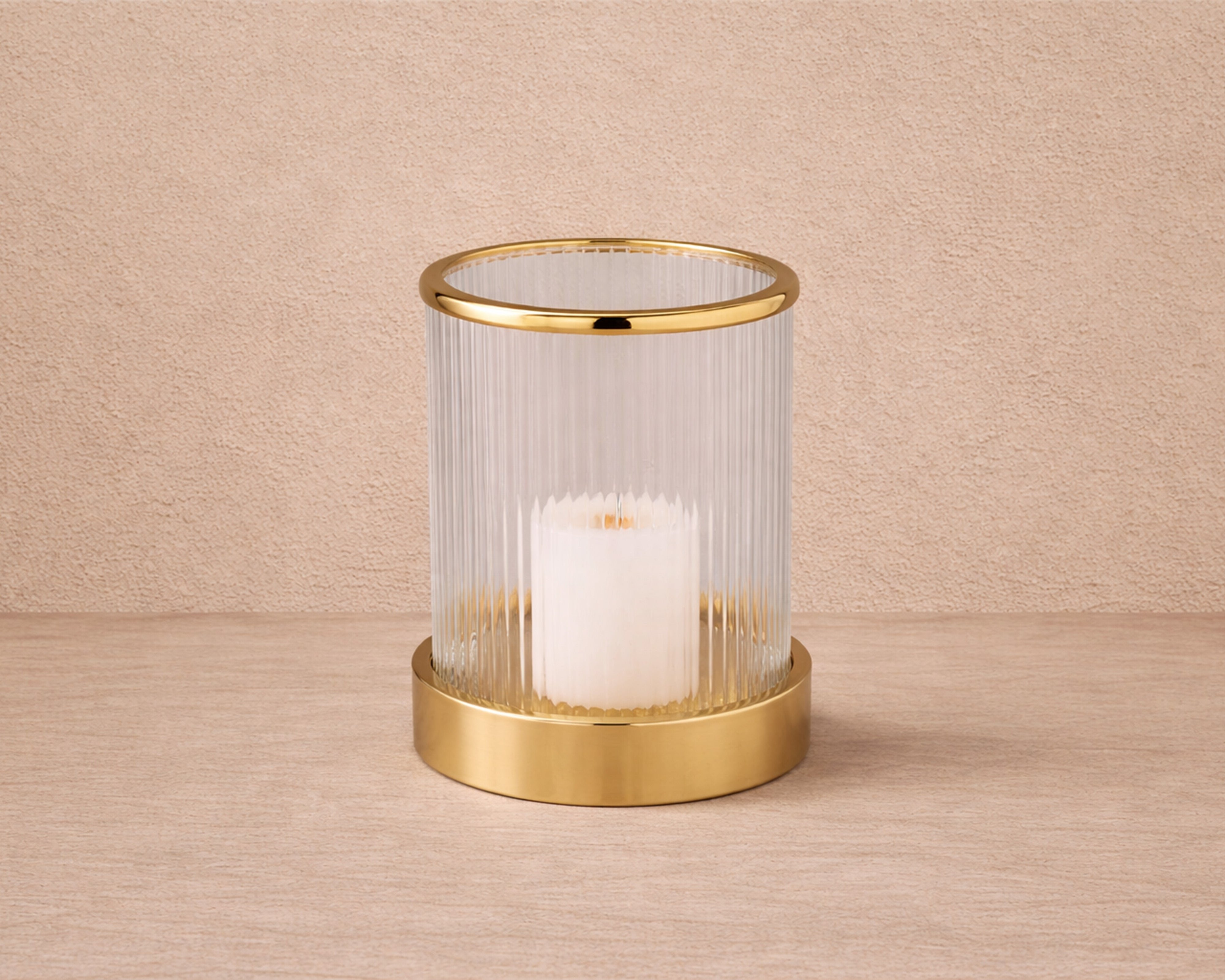 Hurricane Candle Holder - Glass & Gold