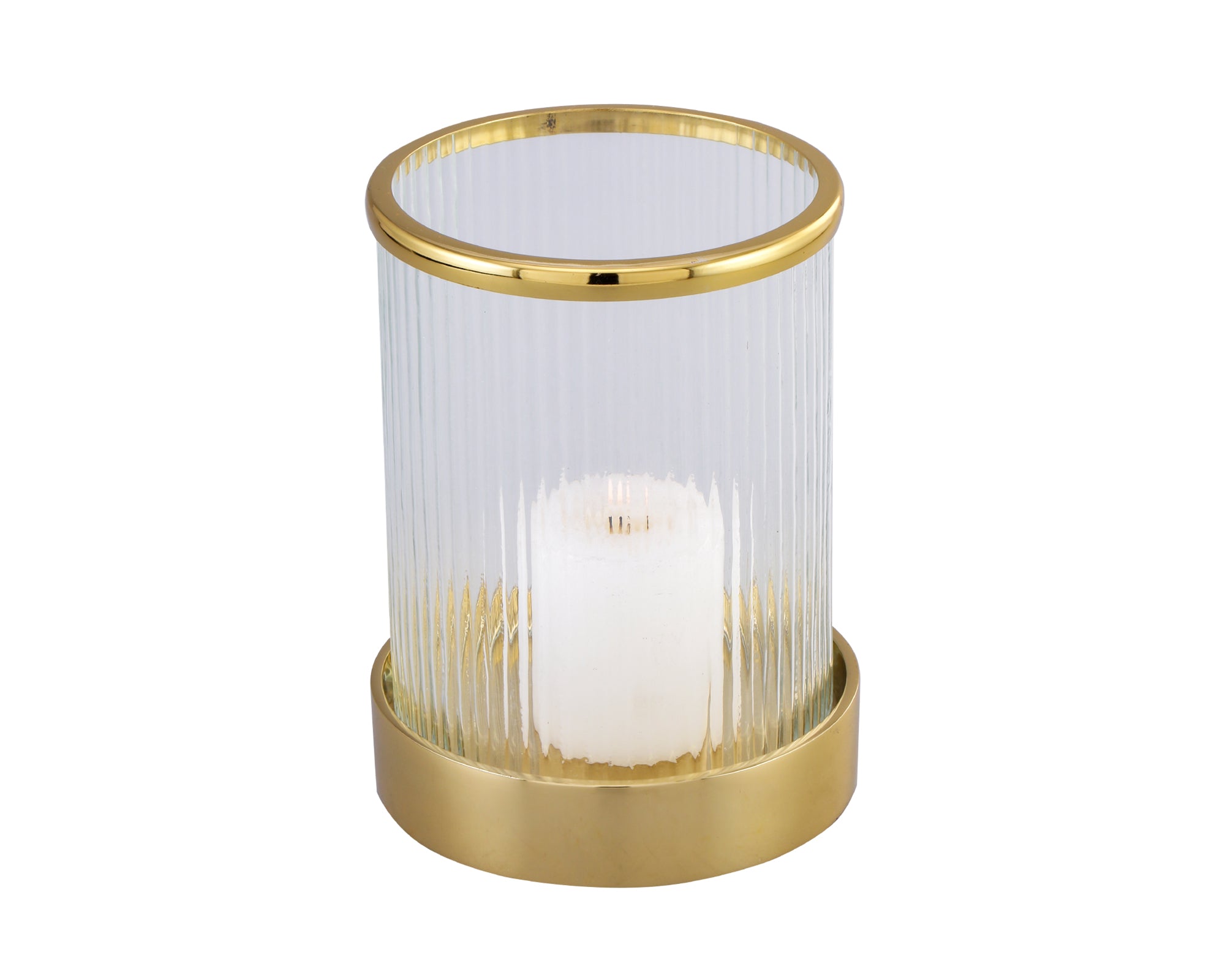 Hurricane Candle Holder - Glass & Gold