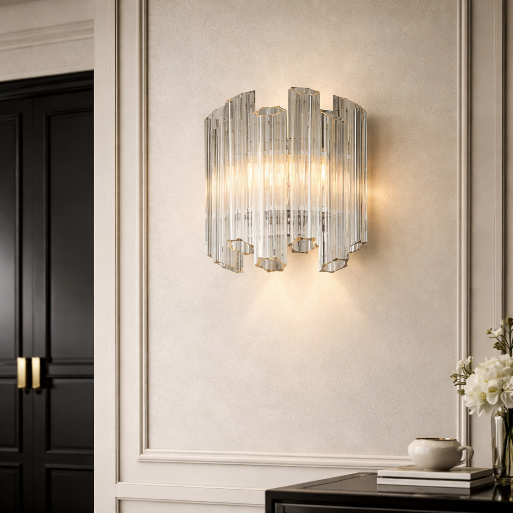 Quartz Wall Light - Crystal Glass, Polished Nickel