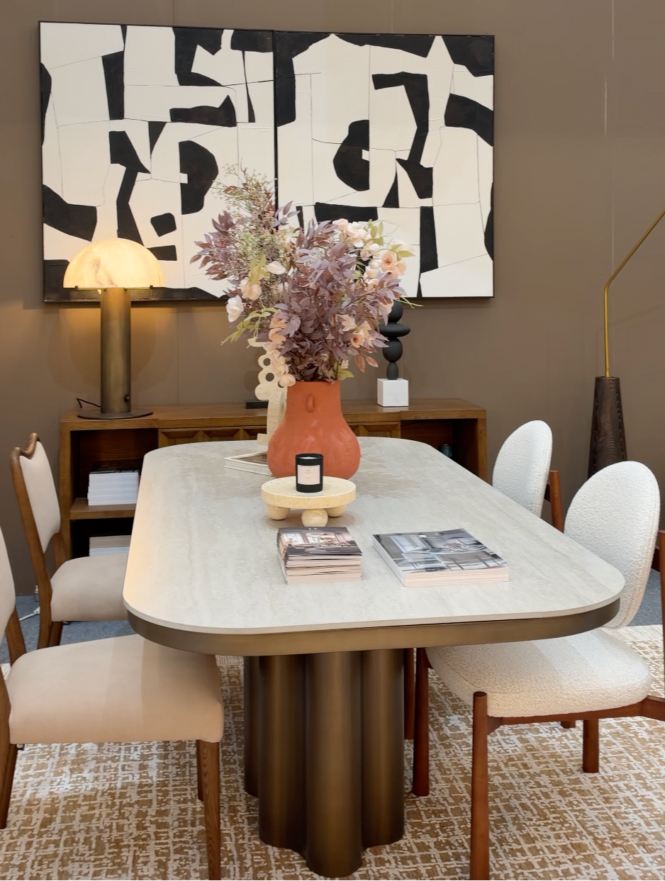 Corinthian Dining Table - Travertine Marble Effect