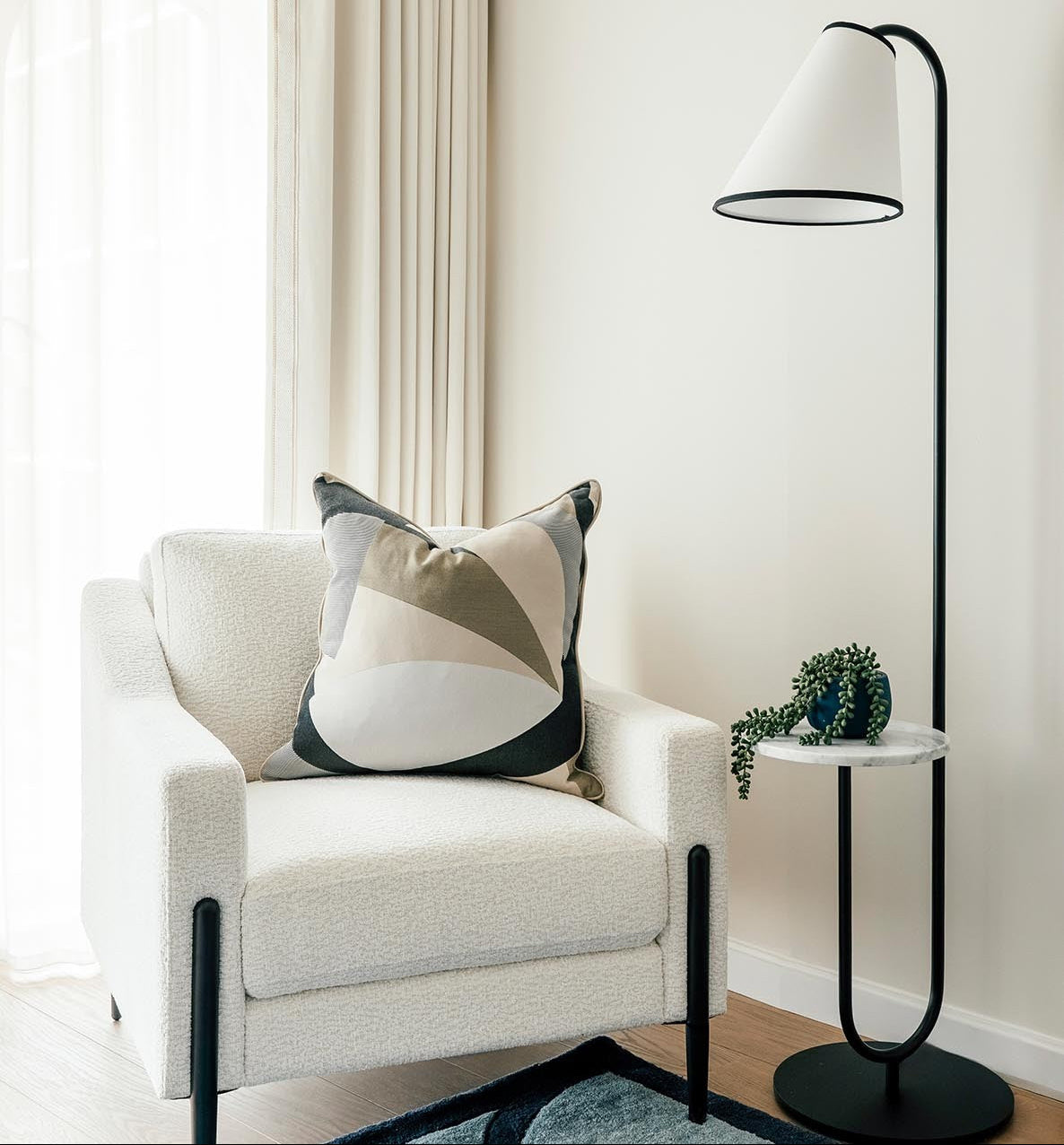 Edgar Floor Lamp - Carrara Marble and White Linen