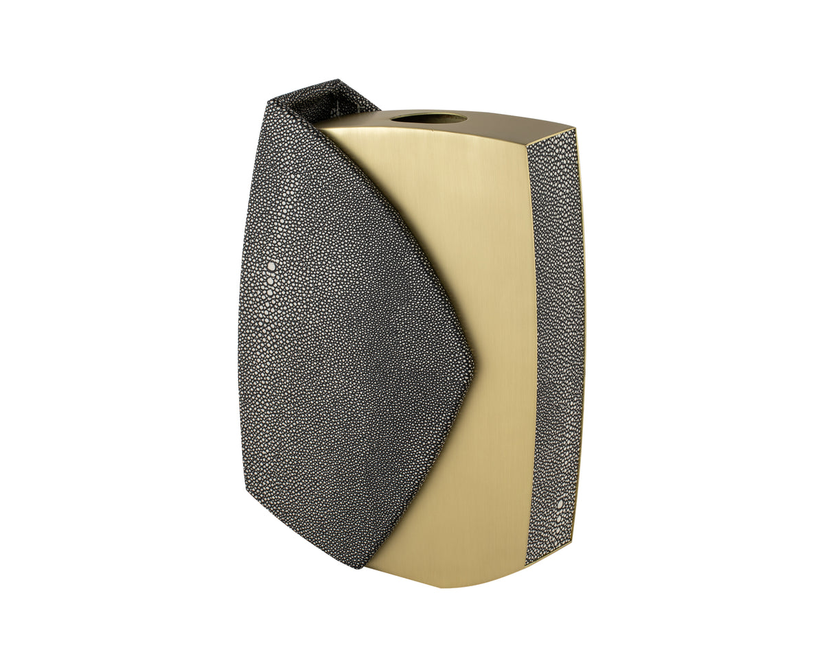 Raymond Vase - Grey Faux Shagreen/Brushed Brass