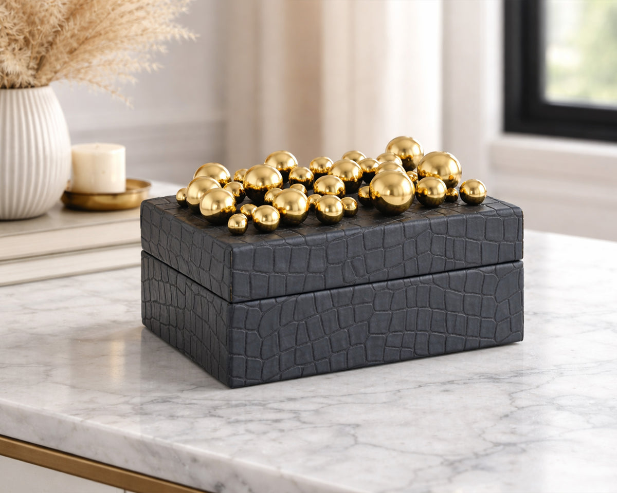 Alli Jewellery Box - Polished Brass/Faux Leather