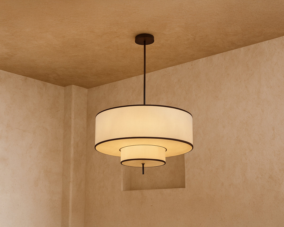 Aris Pendant Lamp - Black Metal and White Linen