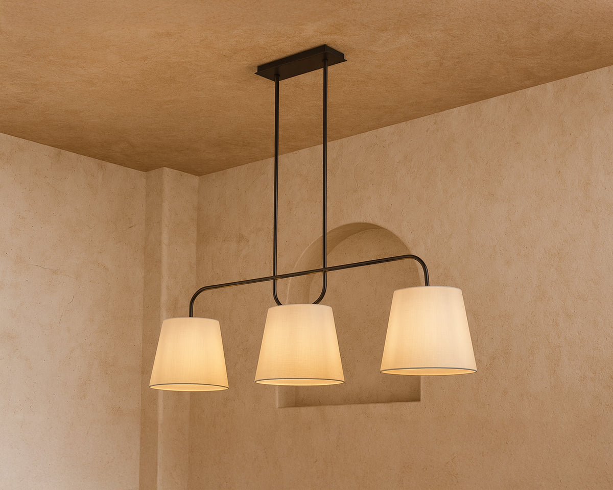 De Voir Pendant Lamp - Black Metal and White Linen