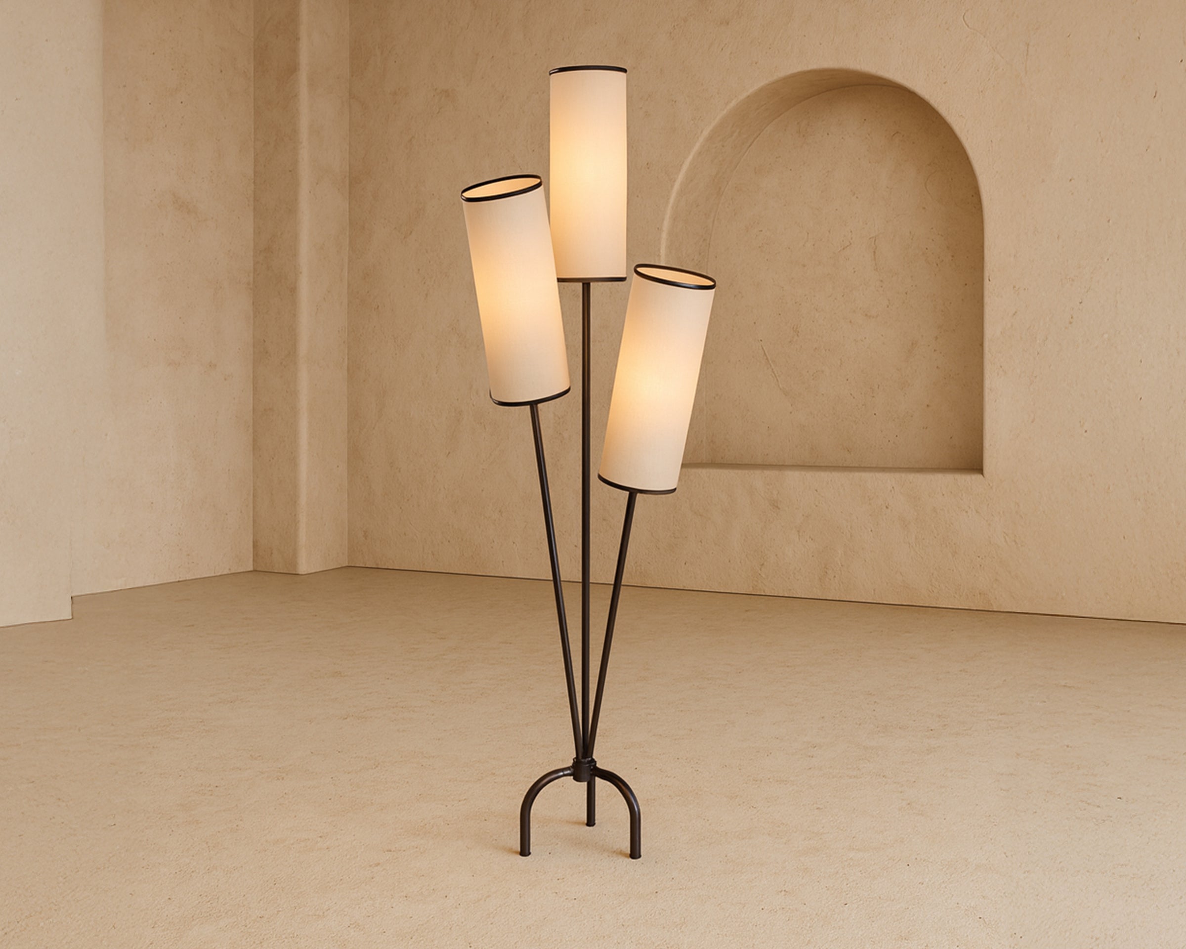Trevi Floor Lamp - White Linen/Black Metal