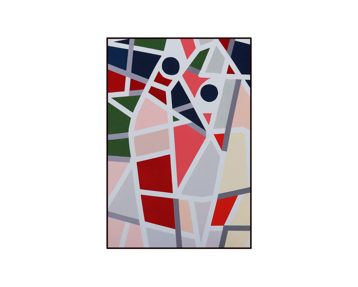 Piet Oil Painting - Red, Blue, Green and Grey