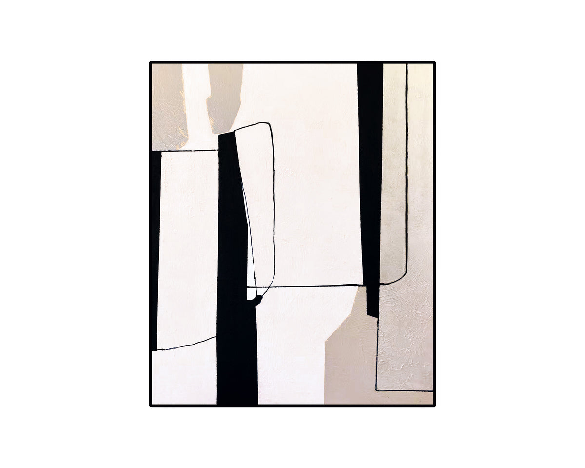 Urban Echo Oil Painting - Cream, Black and White