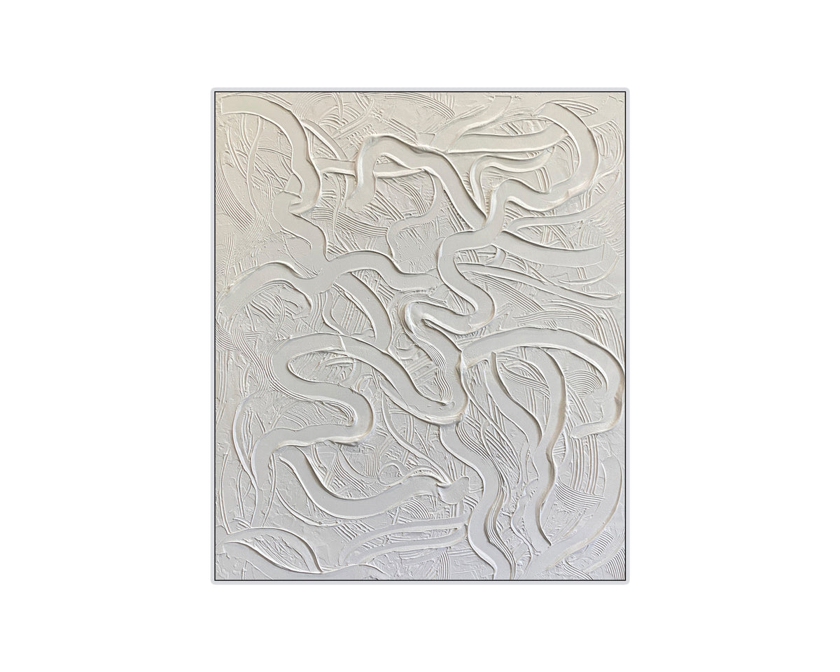 Serene Oil Painting - Hand Painted/White Wood Frame