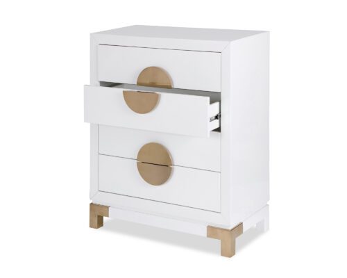 L&E Otium Chest of Drawers – White High Gloss – Champagne Gold (1)