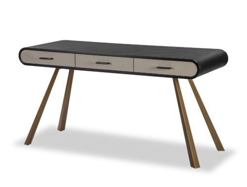 Liang & Eimil Chiado desk in black and grey vegan leather with brass finish legs