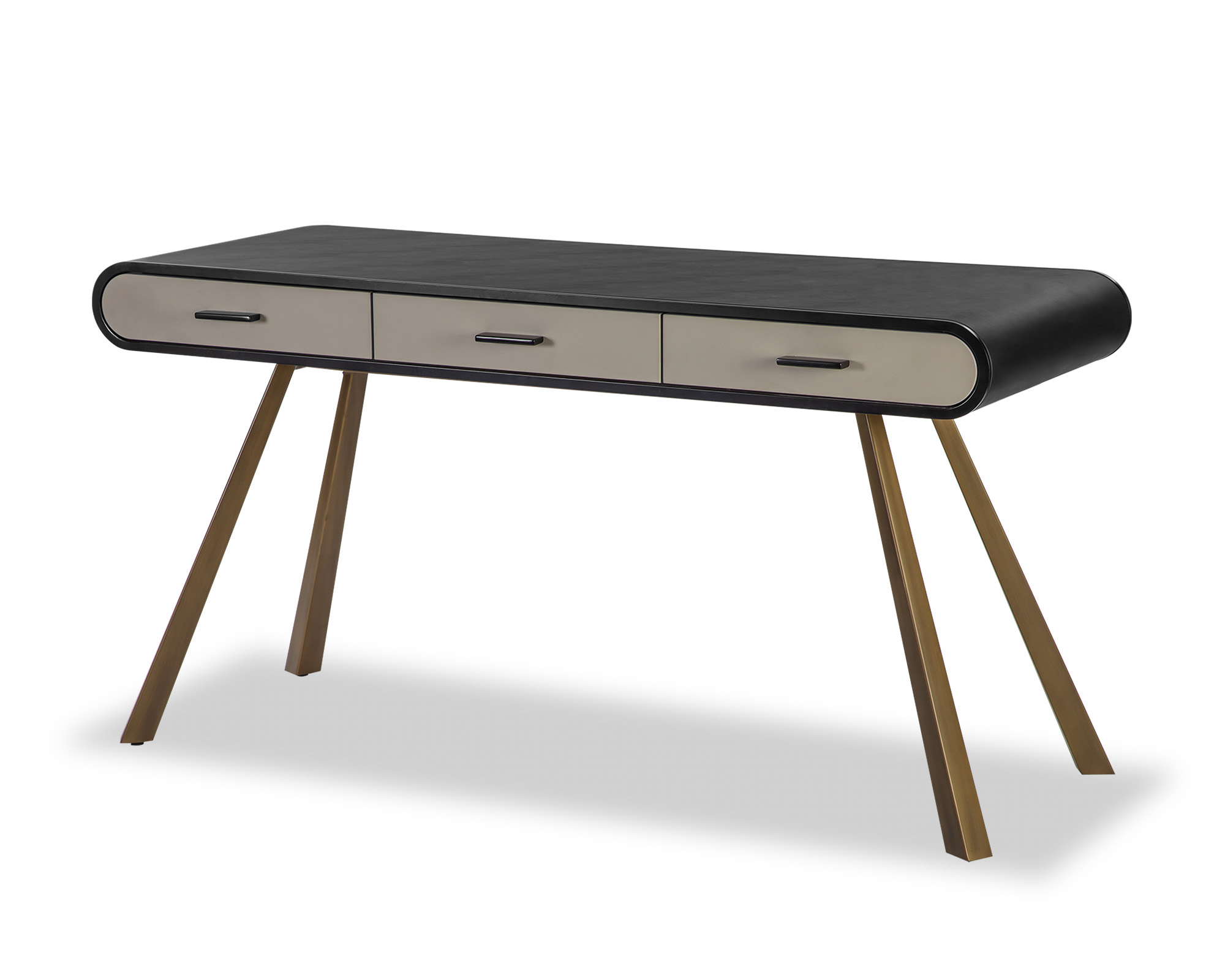 Liang & Eimil Chiado desk in black and grey vegan leather with brass finish legs