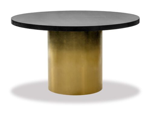 Liang & Eimil Dim large dining table with black ash table top and ombre brass cylindrical base
