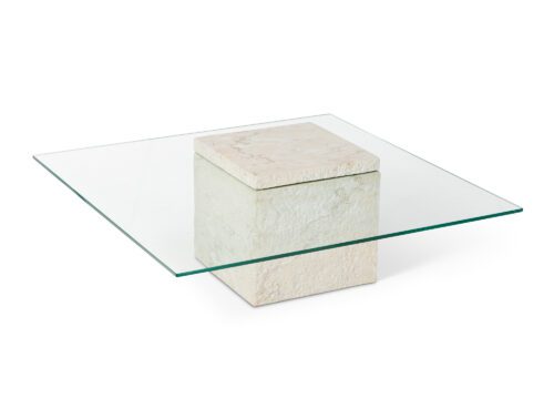 Liang & Eimil Rock Coffee Table in faux marble concrete beige and tempered glass