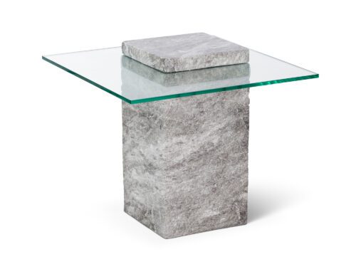 Liang & Eimil Rock Side Table in faux marble concrete grey and tempered glass